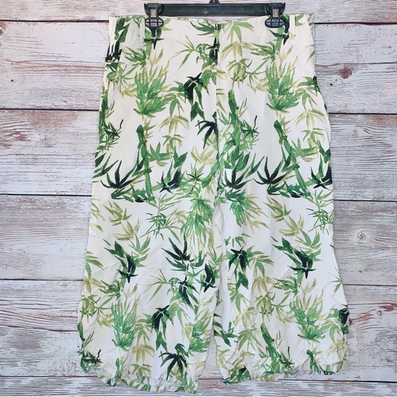 J. Jill Bamboo Tropical Leaves Cropped Wide Leg Linen Blend Pants L Peti… - Picture 1 of 4